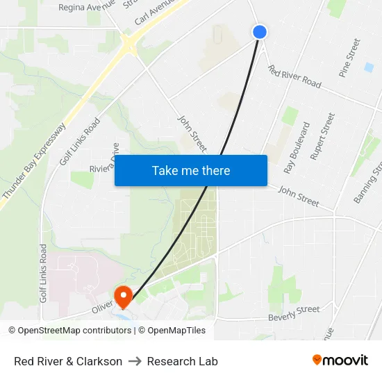 Red River & Clarkson to Research Lab map