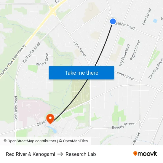 Red River & Kenogami to Research Lab map