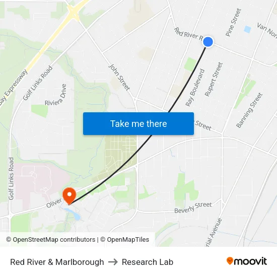 Red River & Marlborough to Research Lab map