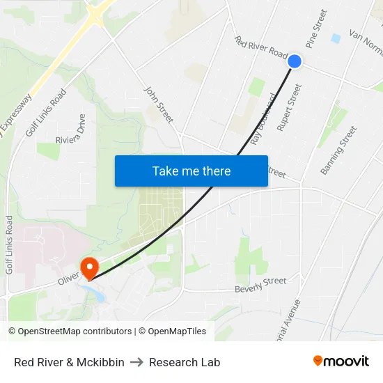 Red River & Mckibbin to Research Lab map