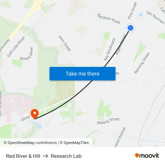 Red River & Hill to Research Lab map