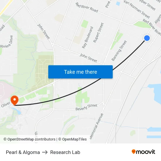Pearl & Algoma to Research Lab map