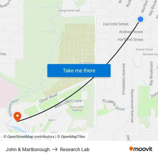 John & Marlborough to Research Lab map