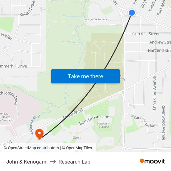 John & Kenogami to Research Lab map