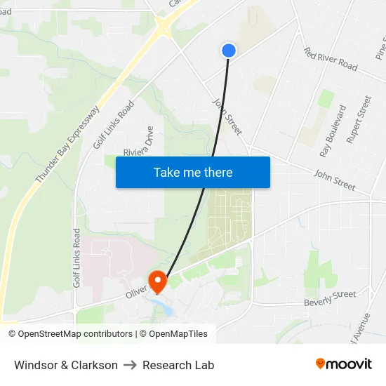 Windsor & Clarkson to Research Lab map