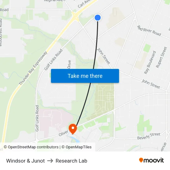 Windsor & Junot to Research Lab map