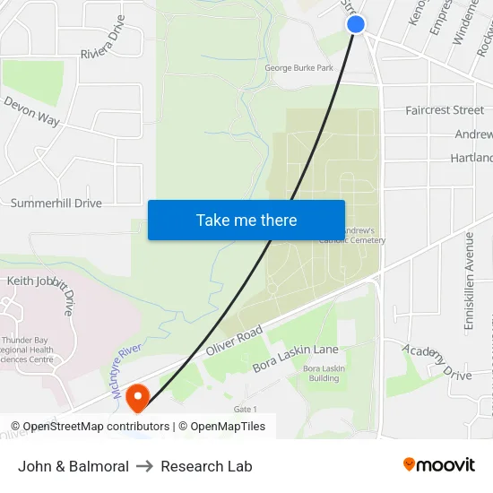 John & Balmoral to Research Lab map