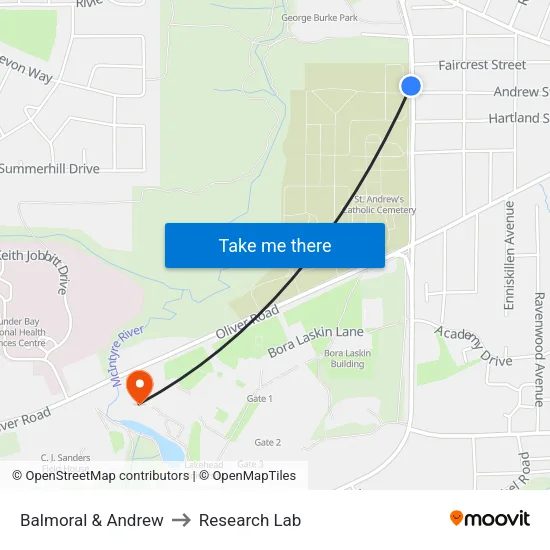 Balmoral & Andrew to Research Lab map