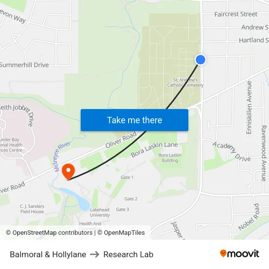 Balmoral & Hollylane to Research Lab map