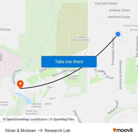 Oliver & Mcbean to Research Lab map