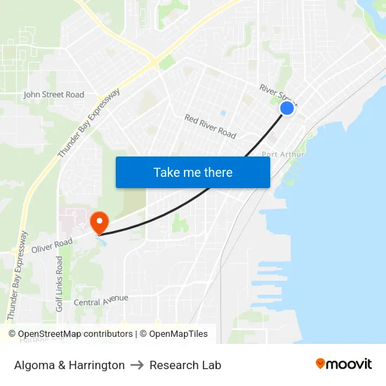 Algoma & Harrington to Research Lab map
