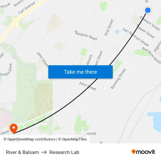 River & Balsam to Research Lab map