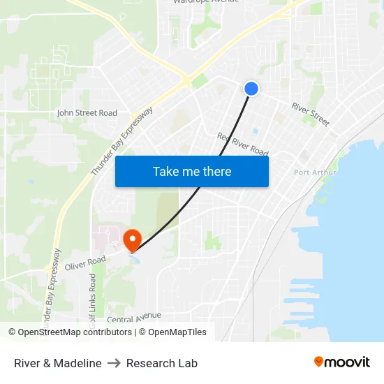 River & Madeline to Research Lab map