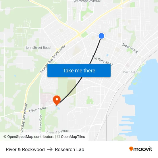 River & Rockwood to Research Lab map