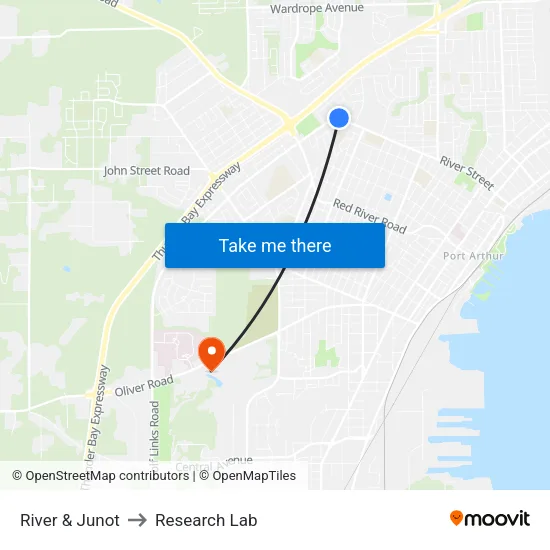 River & Junot to Research Lab map