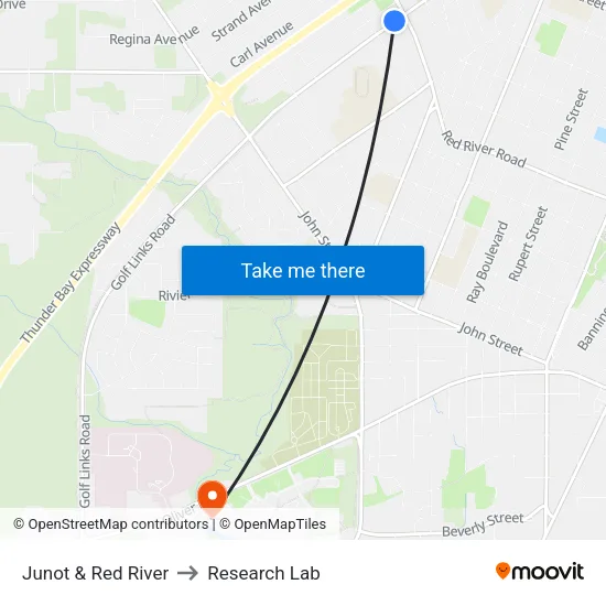Junot & Red River to Research Lab map