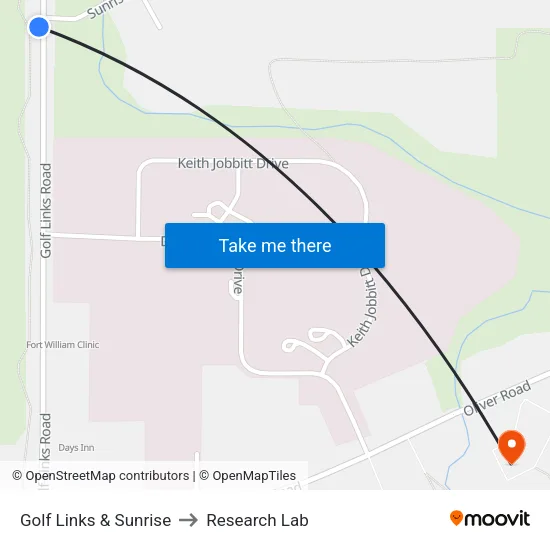 Golf Links & Sunrise to Research Lab map