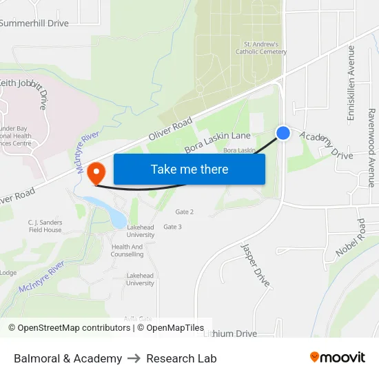 Balmoral & Academy to Research Lab map