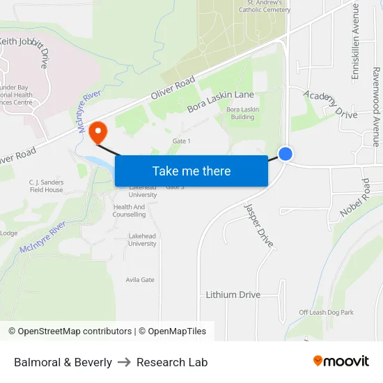 Balmoral & Beverly to Research Lab map