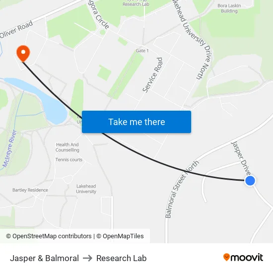 Jasper & Balmoral to Research Lab map