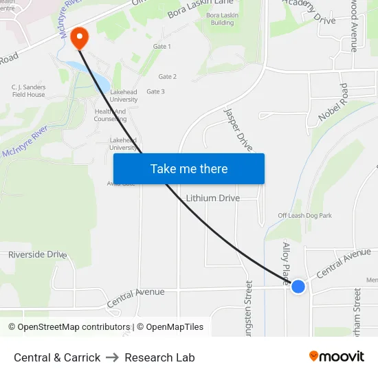Central & Carrick to Research Lab map
