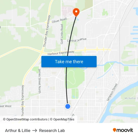 Arthur & Lillie to Research Lab map