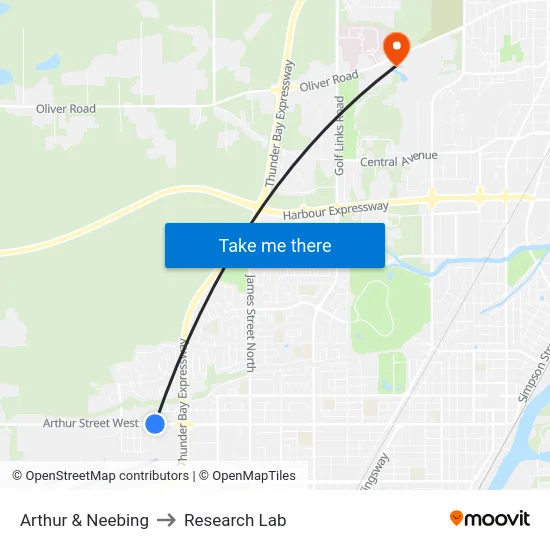 Arthur & Neebing to Research Lab map