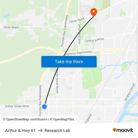 Arthur & Hwy 61 to Research Lab map