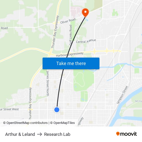 Arthur & Leland to Research Lab map