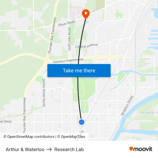 Arthur & Waterloo to Research Lab map
