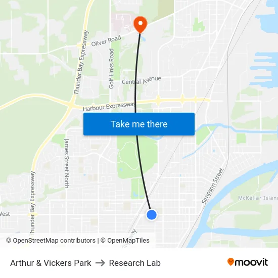 Arthur & Vickers Park to Research Lab map