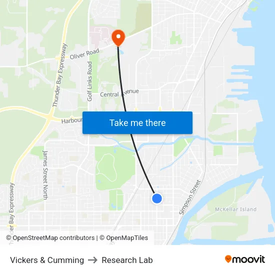Vickers & Cumming to Research Lab map