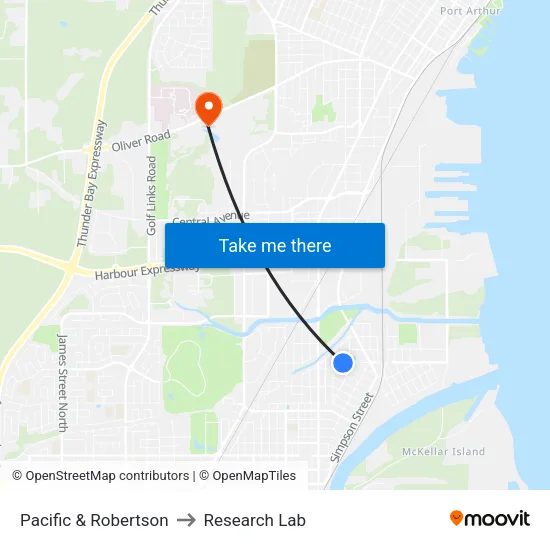 Pacific & Robertson to Research Lab map