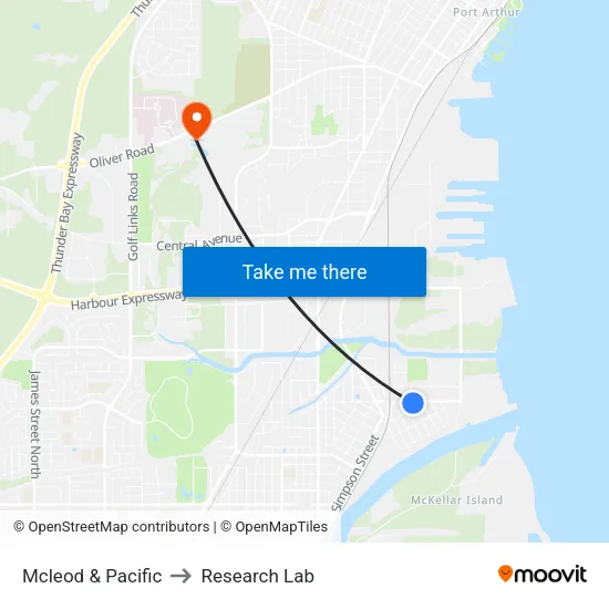 Mcleod & Pacific to Research Lab map