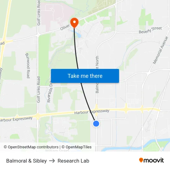 Balmoral & Sibley to Research Lab map