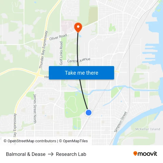 Balmoral & Dease to Research Lab map