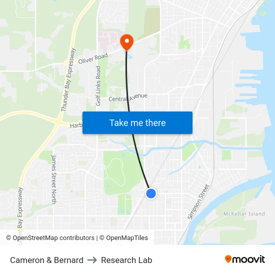 Cameron & Bernard to Research Lab map
