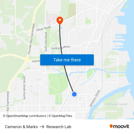 Cameron & Marks to Research Lab map