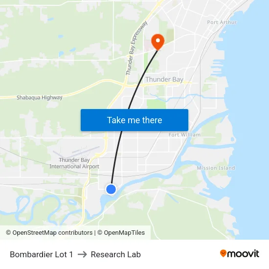 Bombardier Lot 1 to Research Lab map
