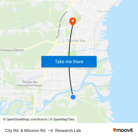 City Rd. & Mission Rd. to Research Lab map