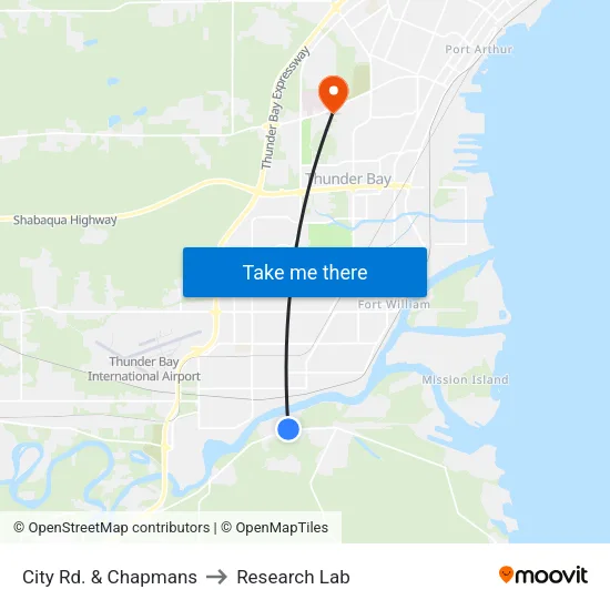 City Rd. & Chapmans to Research Lab map