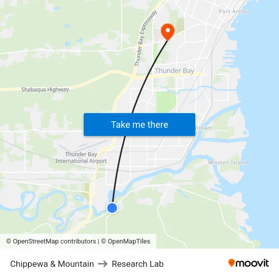 Chippewa & Mountain to Research Lab map