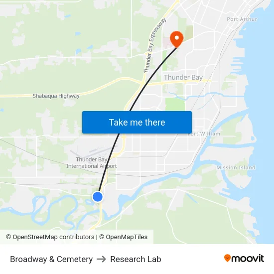 Broadway & Cemetery to Research Lab map