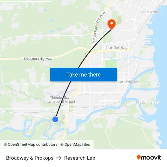 Broadway & Prokops to Research Lab map