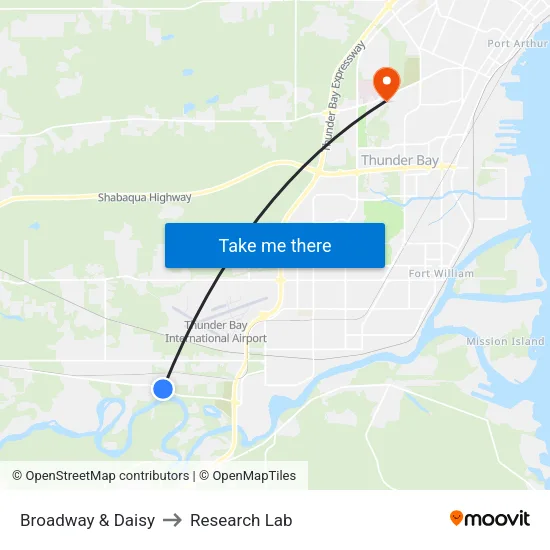 Broadway & Daisy to Research Lab map