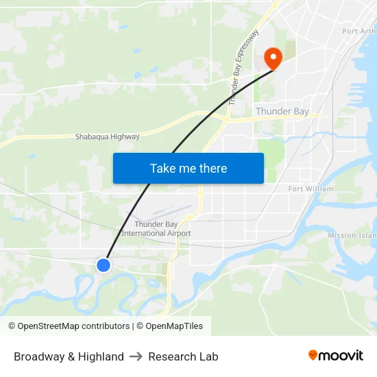 Broadway & Highland to Research Lab map