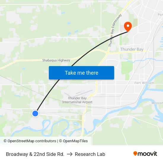 Broadway & 22nd Side Rd. to Research Lab map