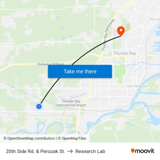 20th Side Rd. & Perozak St. to Research Lab map