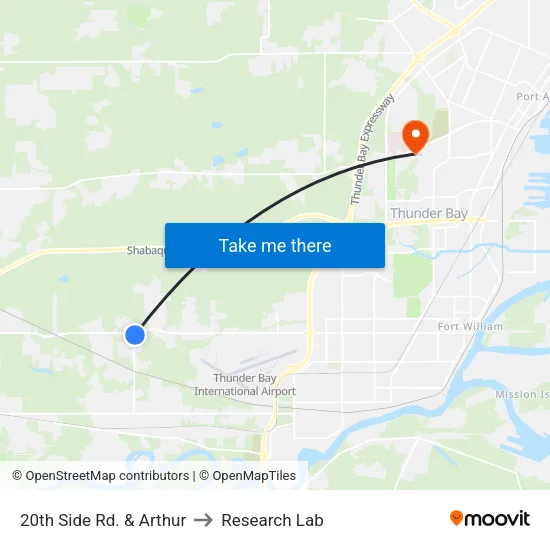 20th Side Rd. & Arthur to Research Lab map