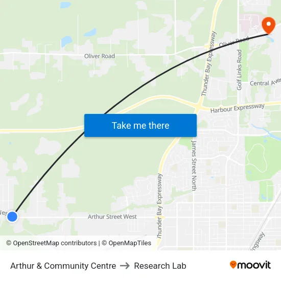 Arthur & Community Centre to Research Lab map